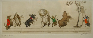 Appraisal: After Boris O'Klein - set of five comical dog colour