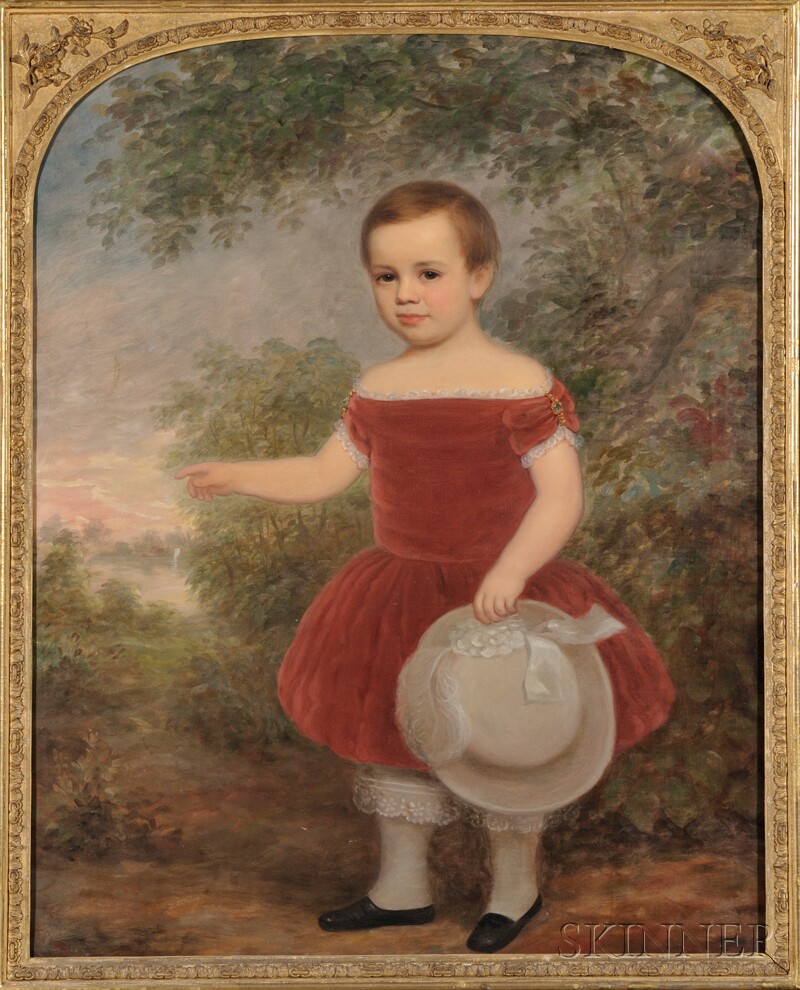 Appraisal: American School th Century Portrait of a Young Child Wearing