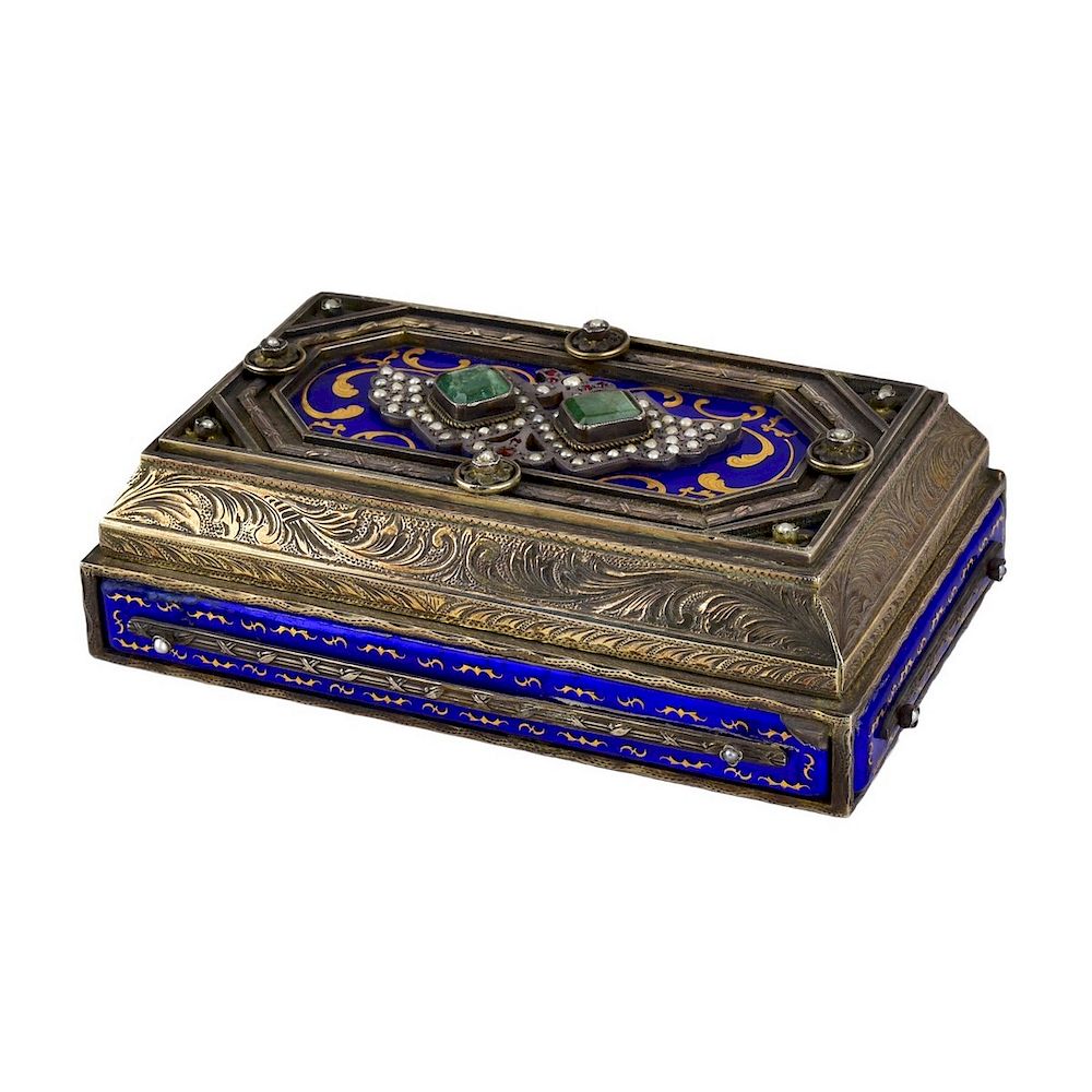 Appraisal: Antique Silver Enameled Jeweled Box Antique silver enamel jeweled box