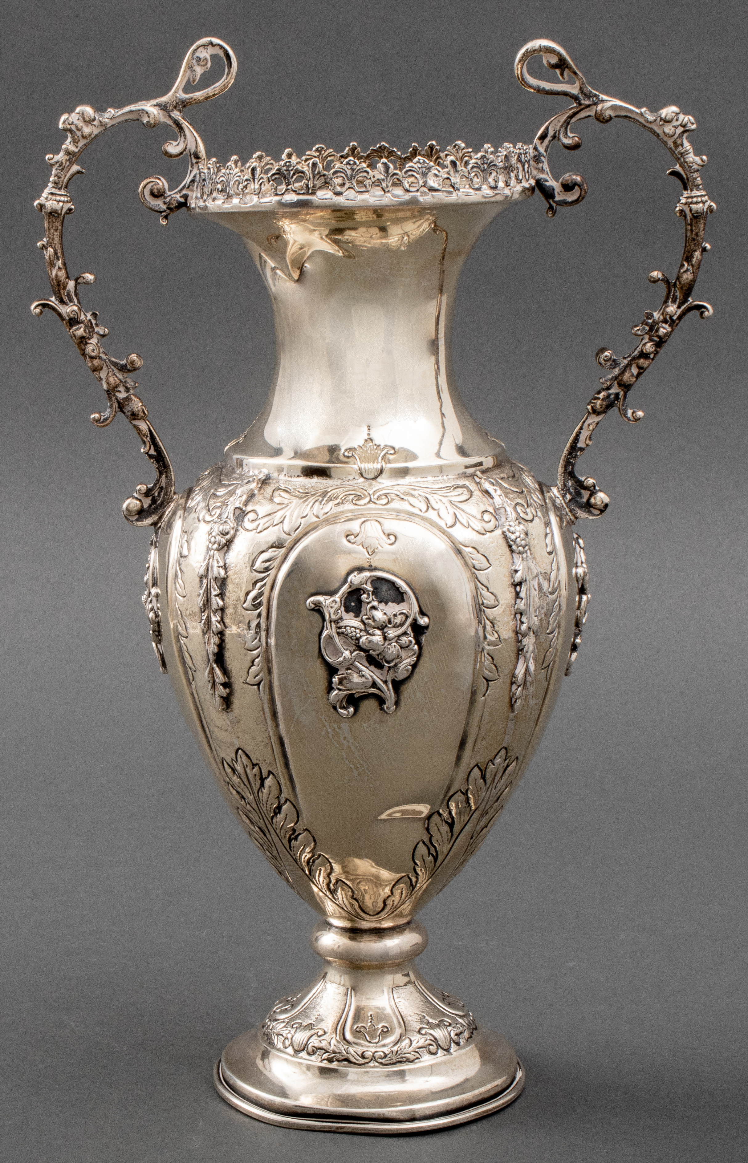 Appraisal: TURKISH SILVER VASE IN THE EUROPEAN TASTE Turkish silver two