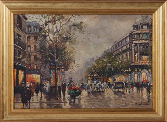 Appraisal: French school th century two works PARISIAN STREET SCENES oil