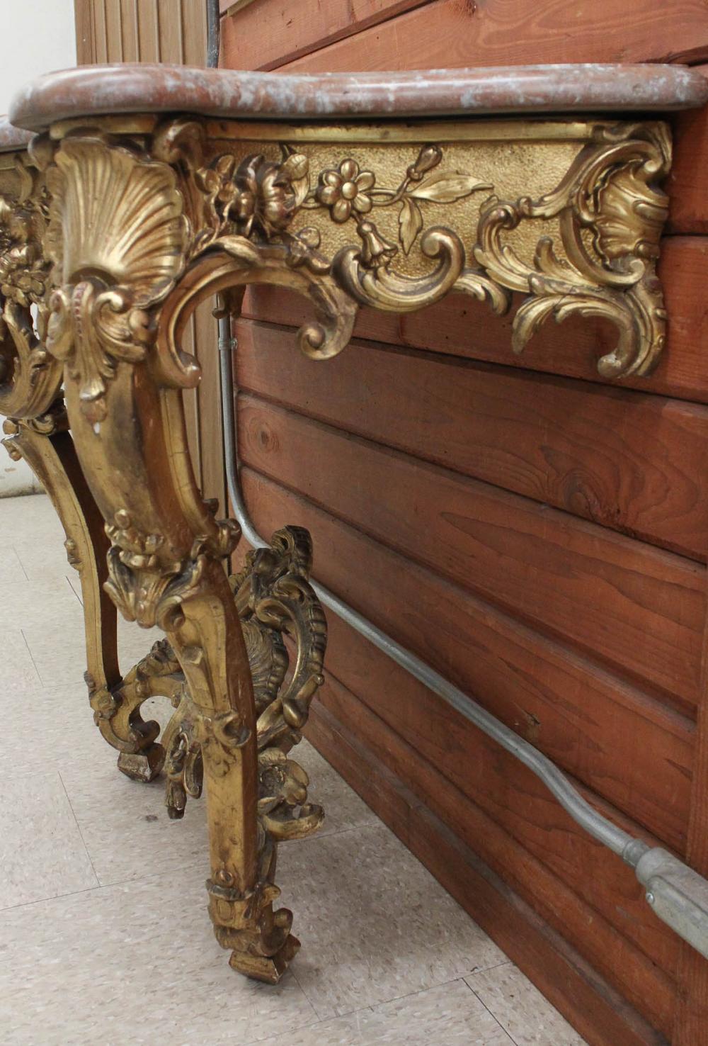 Appraisal: LOUIS XV STYLE MARBLE-TOP GILTWOOD CONSOLE TABLE French th century