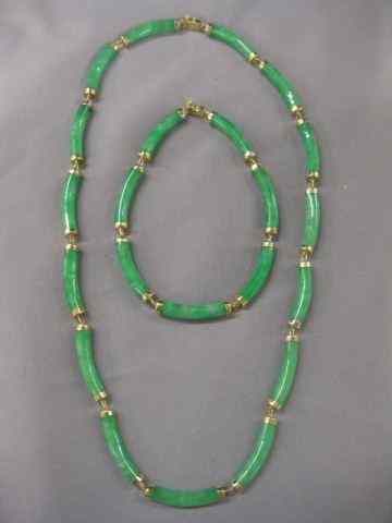 Appraisal: Jade Bracelet Necklace curved cylinders with k yellow gold in