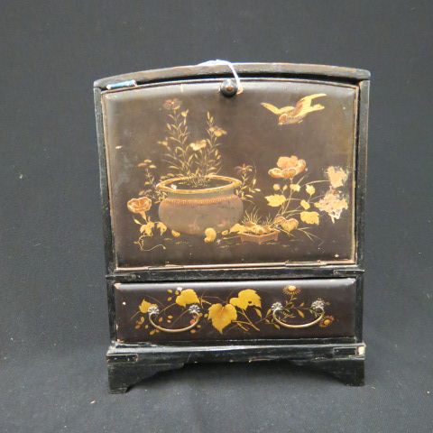 Appraisal: Japanese Lacquerware Jewelry Cabinet bird potted plants x