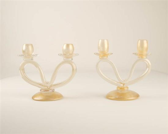 Appraisal: Pair Murano Candelabra with gold flecks Cenedese Vetri foil label