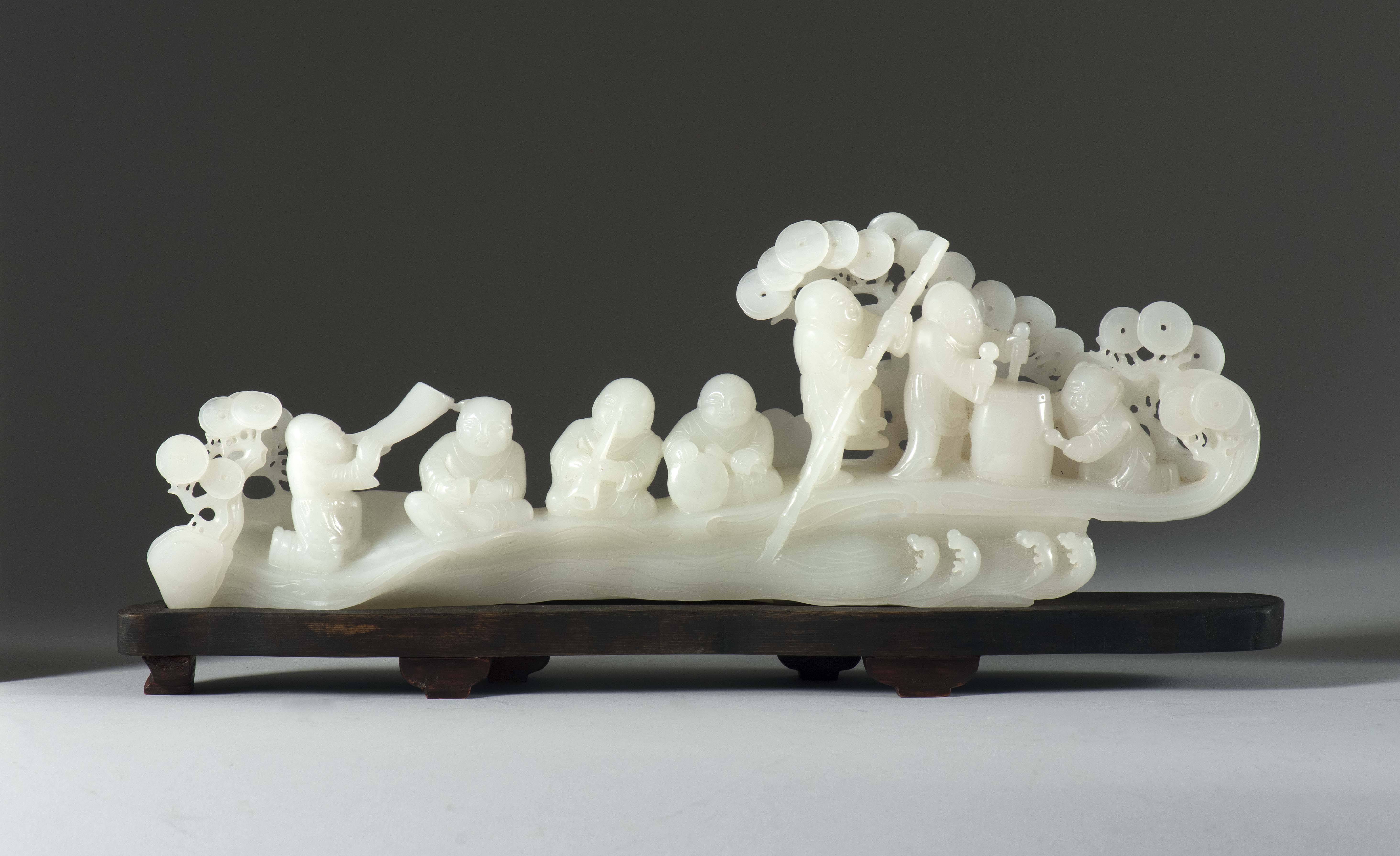 Appraisal: WHITE JADE CARVING In the form of a boat carrying