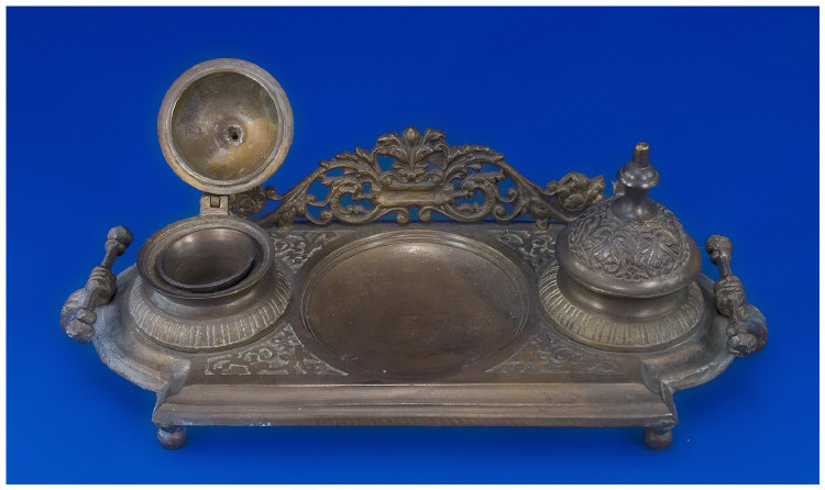 Appraisal: Cast Metal Double Inkstand with gallery in Renaissance Style centred