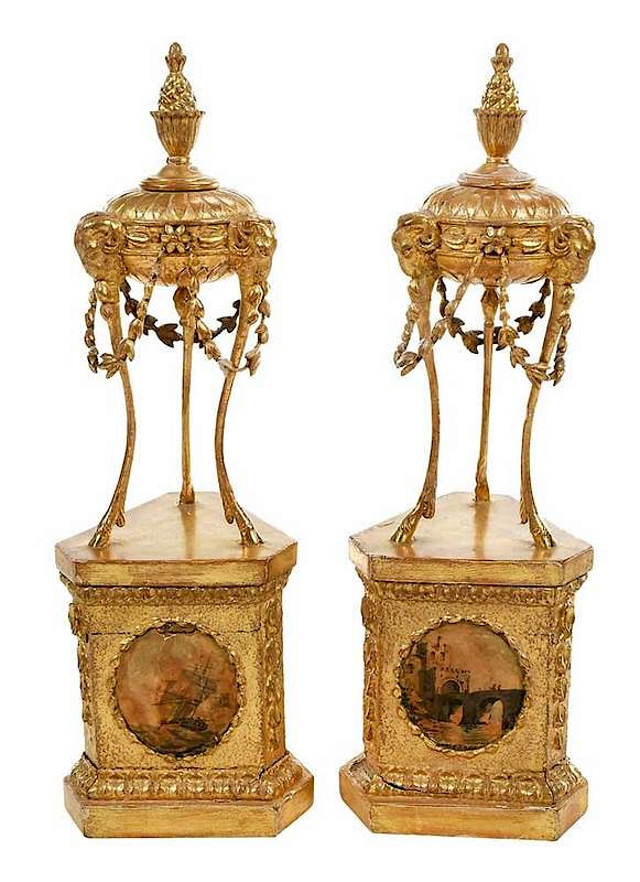 Appraisal: Fine Pair Adam or Adam Style Gilt Wood Garniture probably