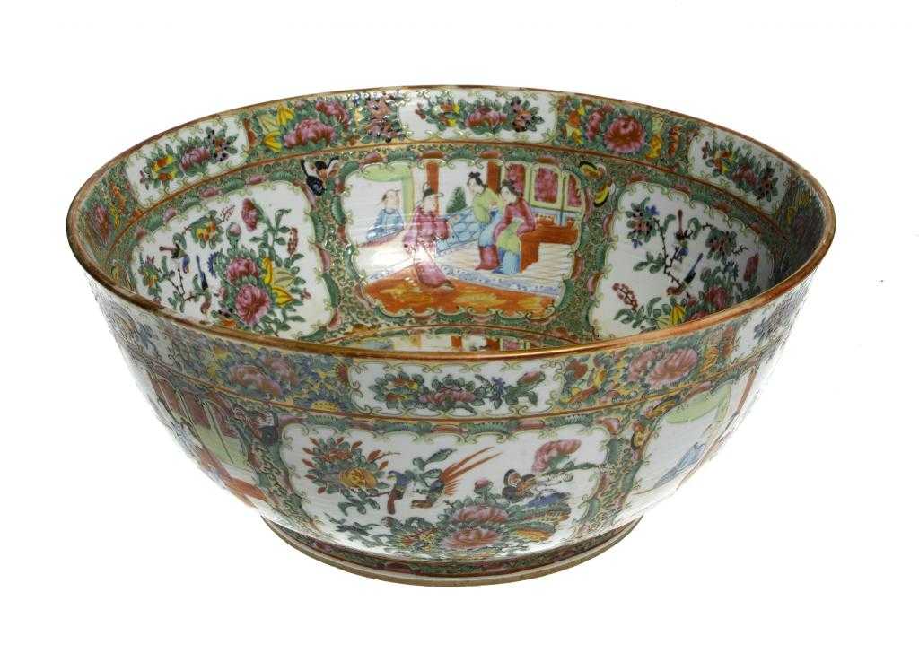 Appraisal: A CANTON PORCELAIN BOWL enamelled with fan shaped and oblong