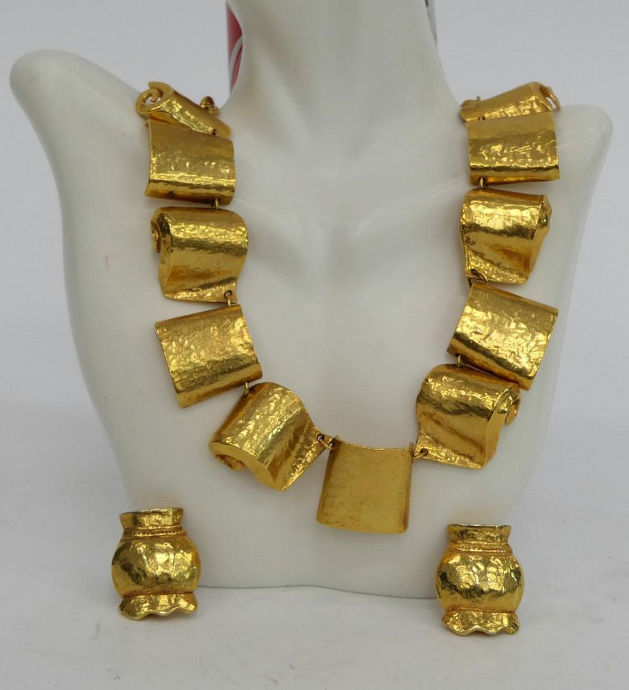 Appraisal: DELPHINE NARDIN PARIS NECKLACE EARRINGS SET Delpine Nardin Paris gold