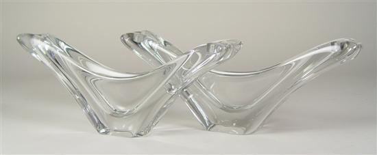 Appraisal: Pair of Daum France Crystal Bowls Modernistic design in flared