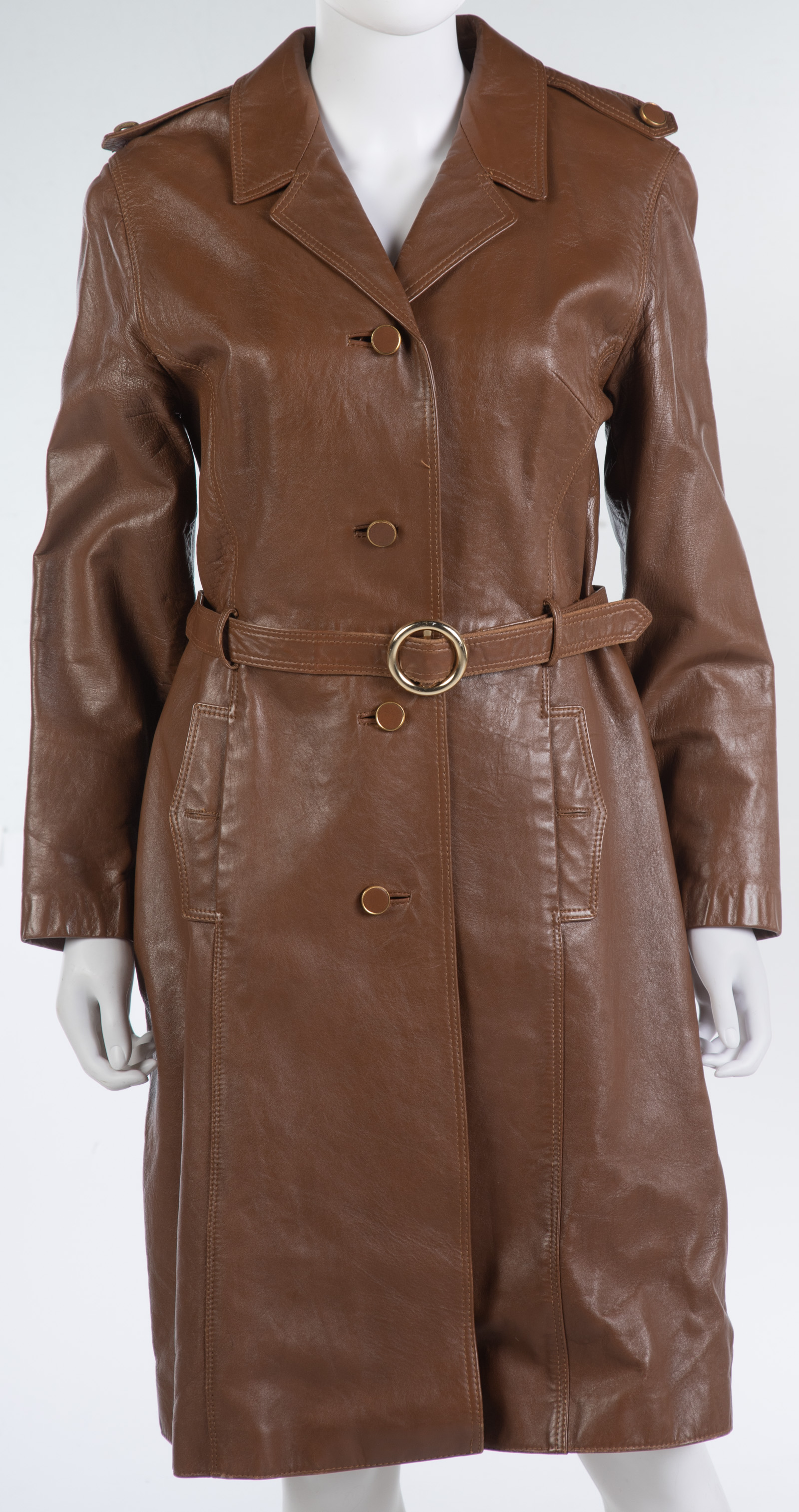 Appraisal: VINTAGE BROWN LEATHER THREE QUARTER LENGTH COAT size with matching