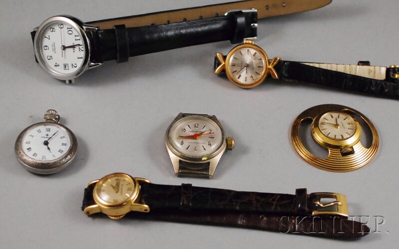 Appraisal: Six Assorted Watches including a boxed kt gold Jaeger-LeCoultre on