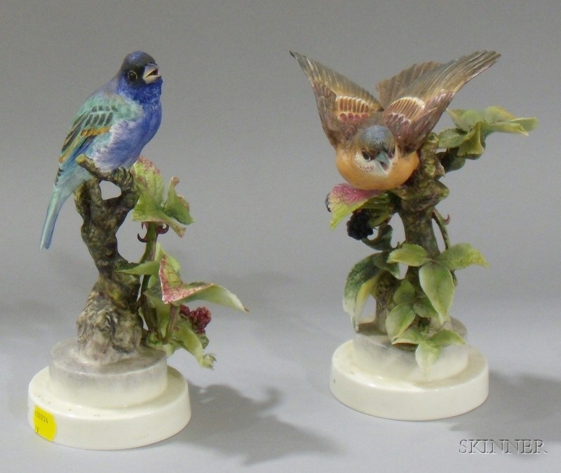 Appraisal: Pair of Royal Worcester Dorothy Doughty Hand-painted Bisque Indigo Bunting