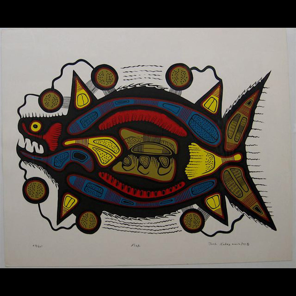 Appraisal: JOSHIM JOSH KAKEGAMIC - CANADIAN FISH SILKSCREEN DATED UNFRAMED Height