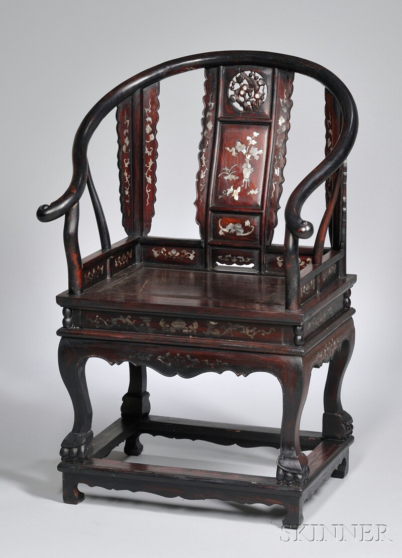 Appraisal: Chinese Mother-of-pearl-inlaid Hardwood Armchair