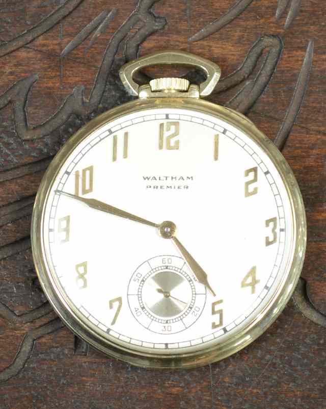 Appraisal: WALTHAM FOURTEEN KARAT GOLD OPENFACE POCKET WATCH Waltham Premier Colonial