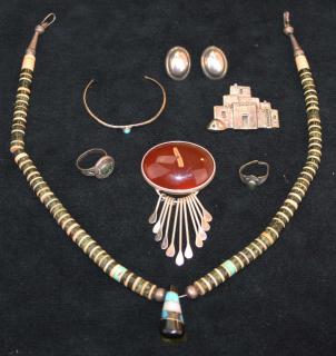 Appraisal: pcs Navajo Mexican jewelry with silver turquoise bone and stone