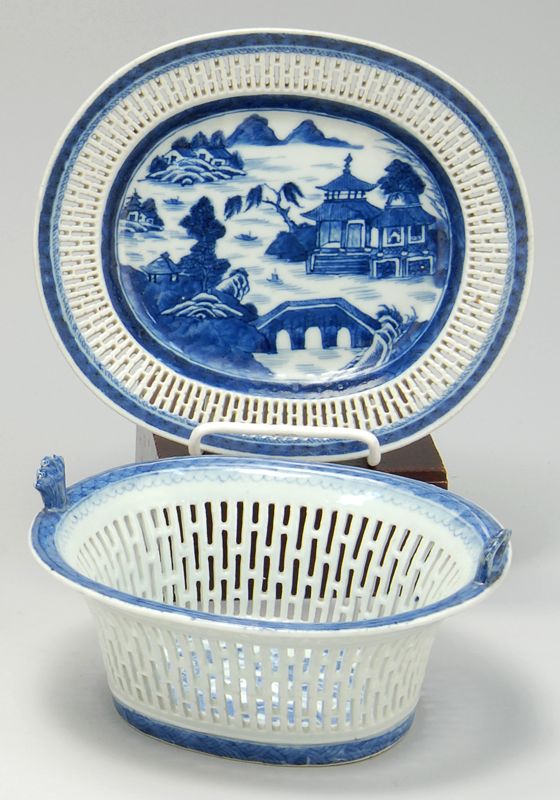 Appraisal: CHINESE EXPORT CANTON PORCELAIN FRUIT BASKET AND UNDERTRAY th CenturyIn