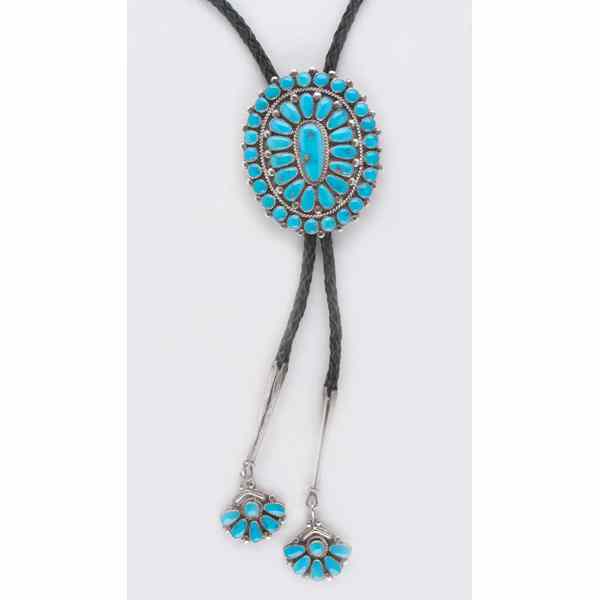 Appraisal: Zuni Turquoise Cluster Bolo with matching tips and signed D