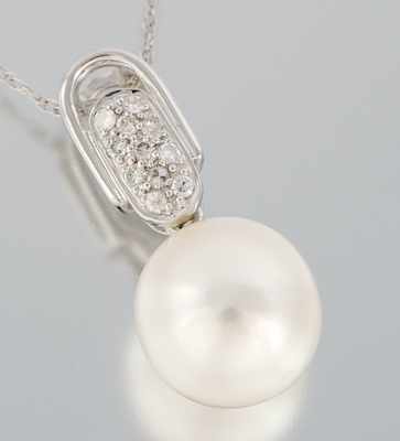 Appraisal: A Ladies' Pearl and Diamond Pendant on Chain k white