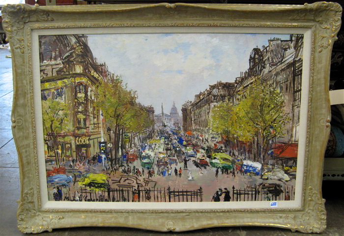 Appraisal: FRENCH AMERICAN SCHOOL OIL ON CANVAS Paris street scene with