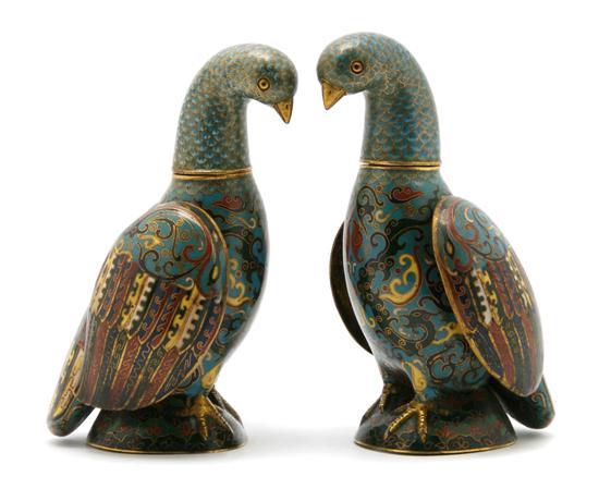 Appraisal: Pair of Chinese Cloisonne Bird Form Censers in the form