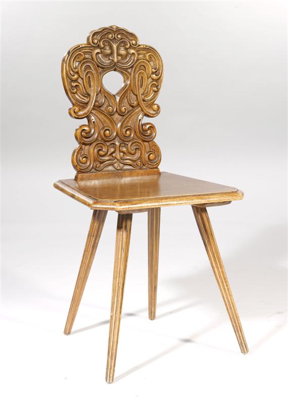 Appraisal: A BACK STOOL Alpine Baroque style th c Carved walnut