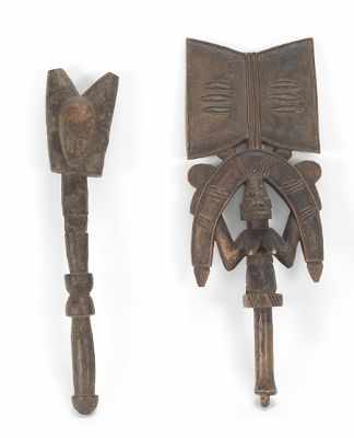 Appraisal: A Pair of African Staffs Carved wood figural staffs one