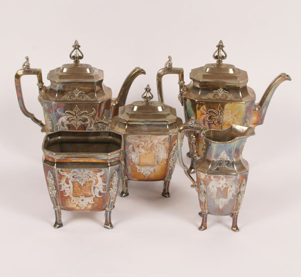 Appraisal: Simpson Hall Miller Co silverplate aesthetic tea set including a