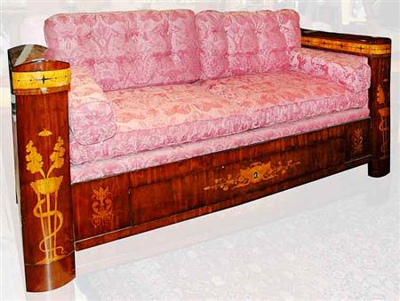 Appraisal: Classical Style Upholstered Inlaid Mahogany Sofa Estimate -