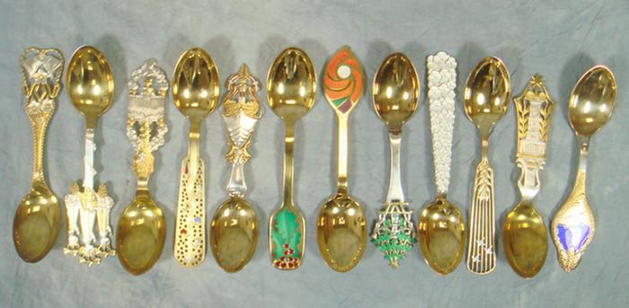 Appraisal: Danish gilt sterling and enamel Christmas dessert spoons A Michelsen