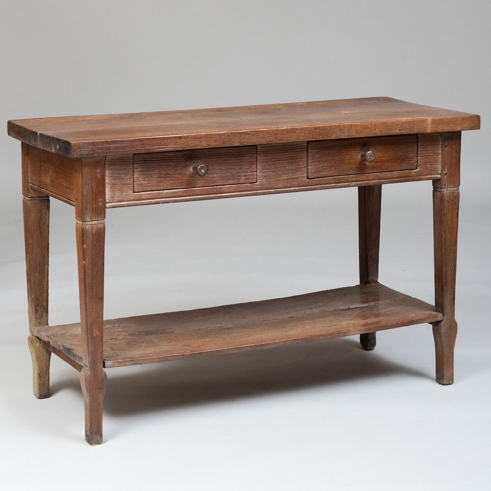 Appraisal: French Limed Oak Side Table Fitted with two frieze drawers