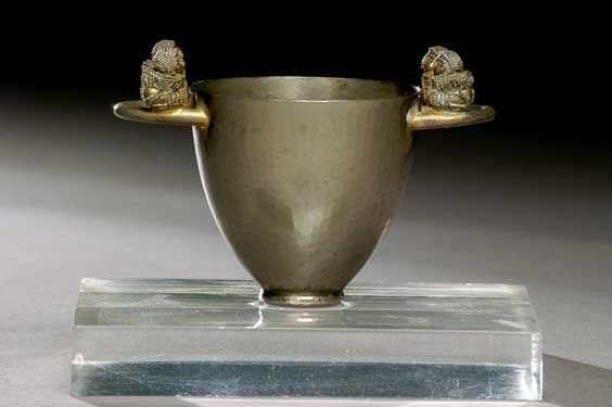 Appraisal: GREEK SILVER CUP Small Greek silver wine cup the hammer-textured