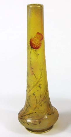 Appraisal: DAUM NANCY CAMEO ART GLASS VASE in thistle pattern The