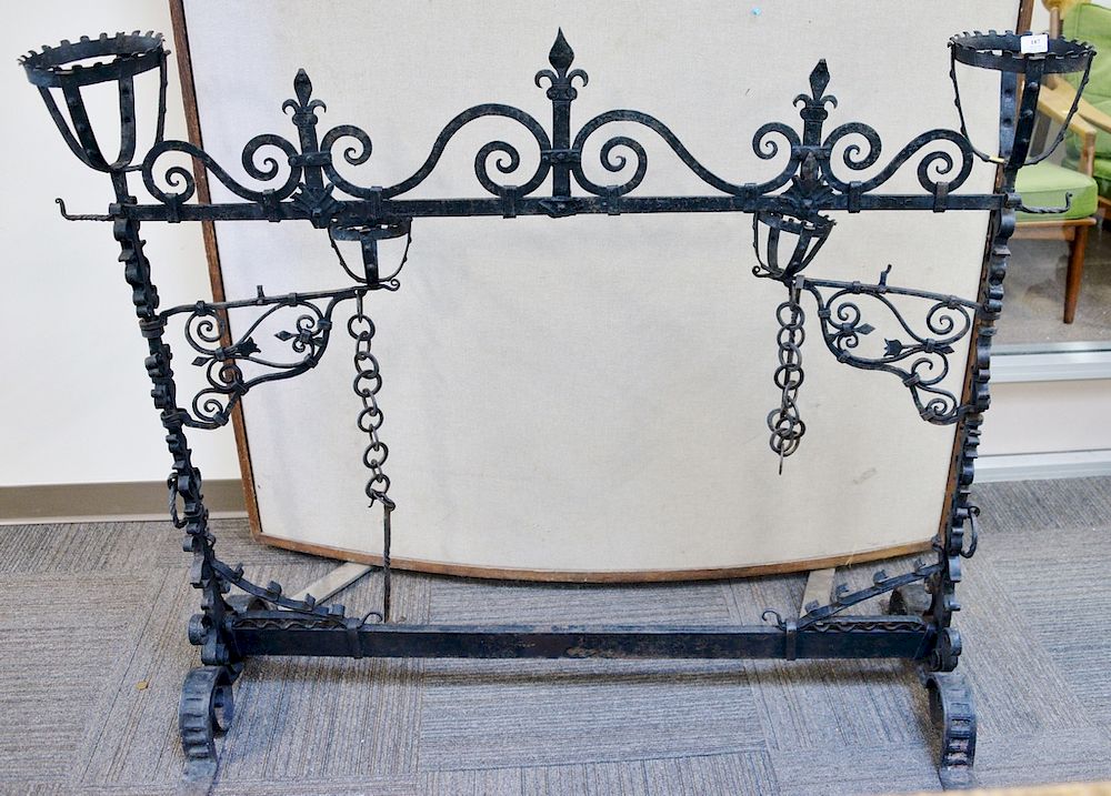 Appraisal: Rococo iron fireplace apparatus ht in wd in Rococo iron