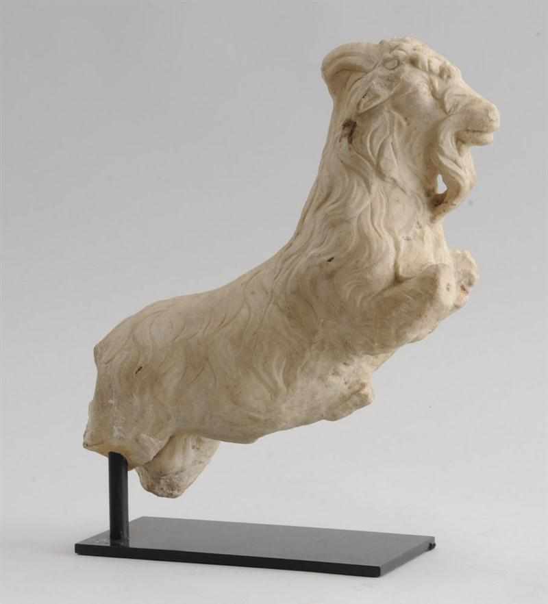 Appraisal: EUROPEAN SCHOOL REARING RAM Carved marble on metal stand x