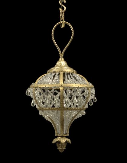 Appraisal: Belle Epoque Gilt-Brass-Framed and Beaded Cut Glass Foyer Chandelier first