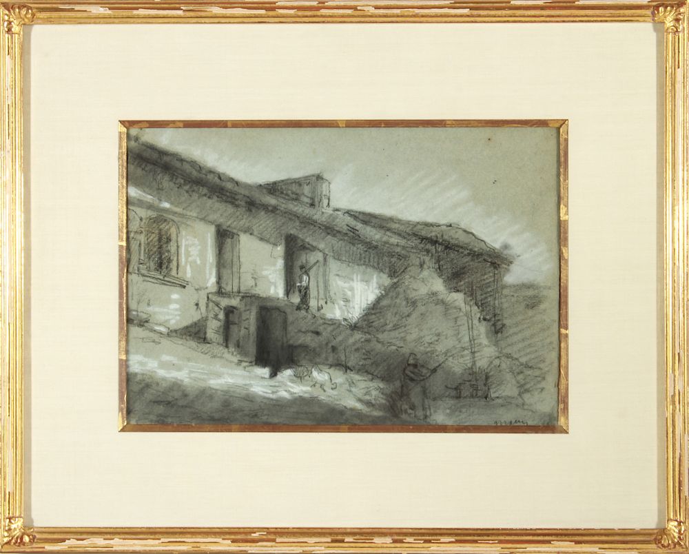 Appraisal: Charles Maurin Farm House Charcoal Chalk Drawing Charles Maurin French