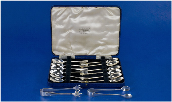 Appraisal: Cased Set Of Silver Tea Spoons Fully Hallmarked For Birmingham