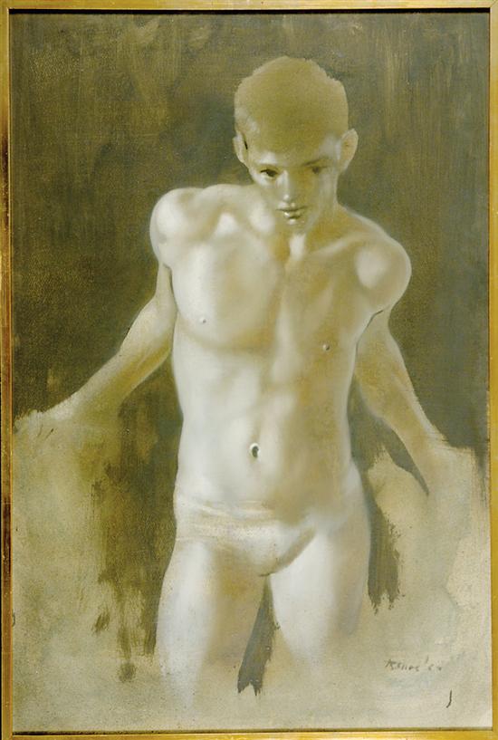 Appraisal: American school mid th century STUDY OF YOUNG MAN watercolor