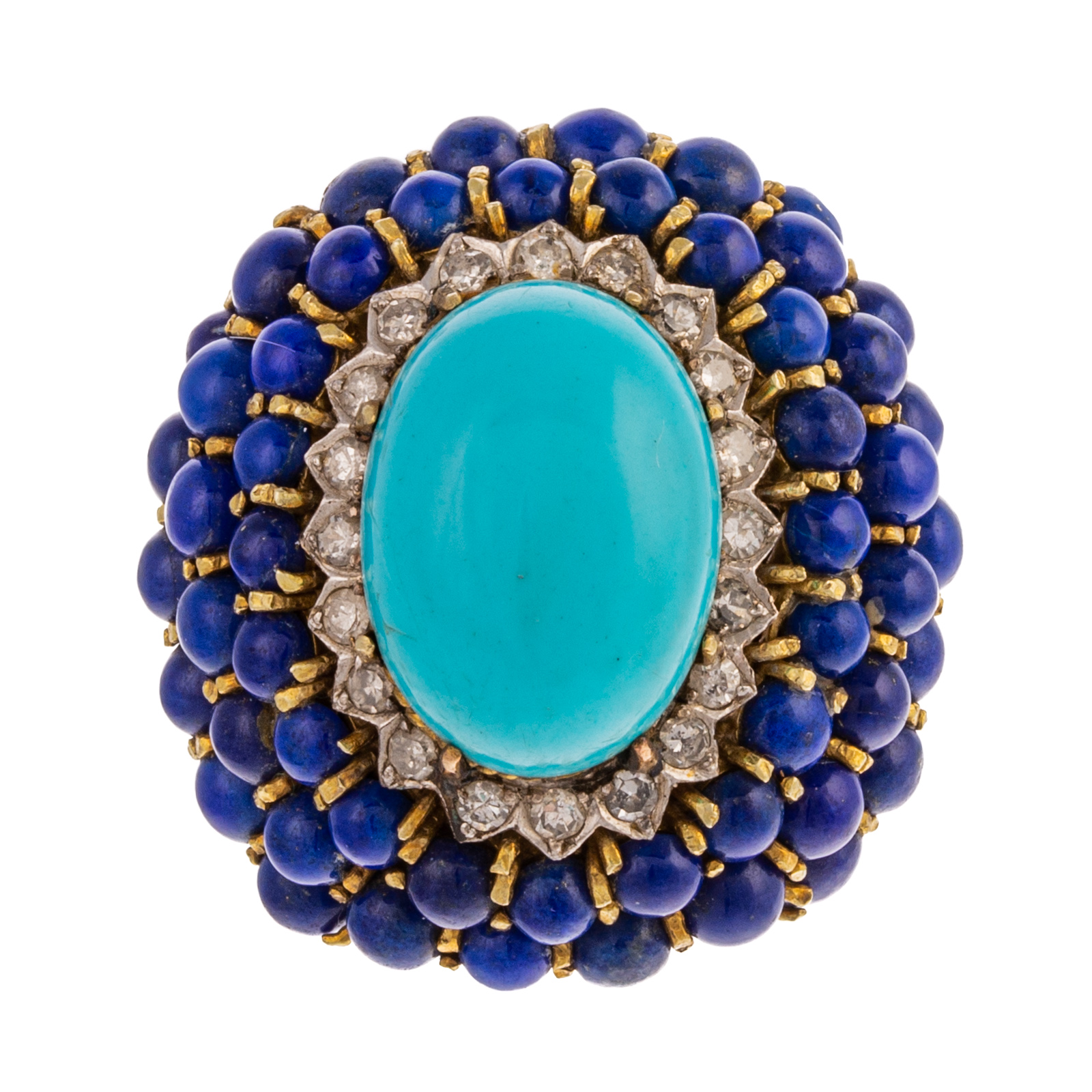 Appraisal: A TURQUOISE LAPIS COCKTAIL RING IN K K yellow gold