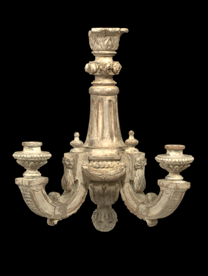 Appraisal: Pair of French Carved and Blanc-de-Trianon-Painted Beechwood Two-Light Appliques first