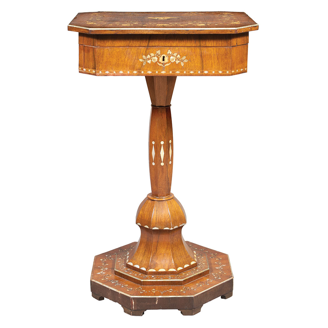 Appraisal: Victorian Mother-of-Pearl Inlaid Rosewood Pedestal Dressing Table The hinged rectangular