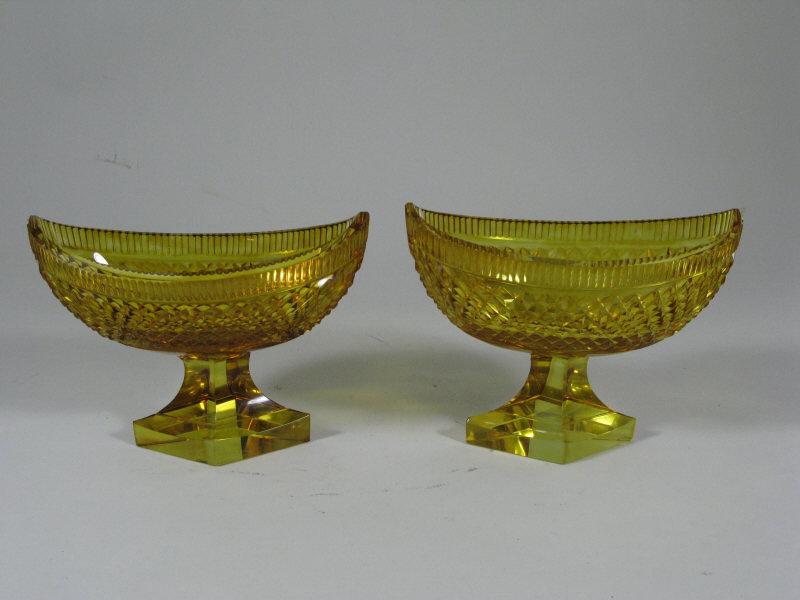 Appraisal: Pair of Console Bowls American th c amber cut crystal