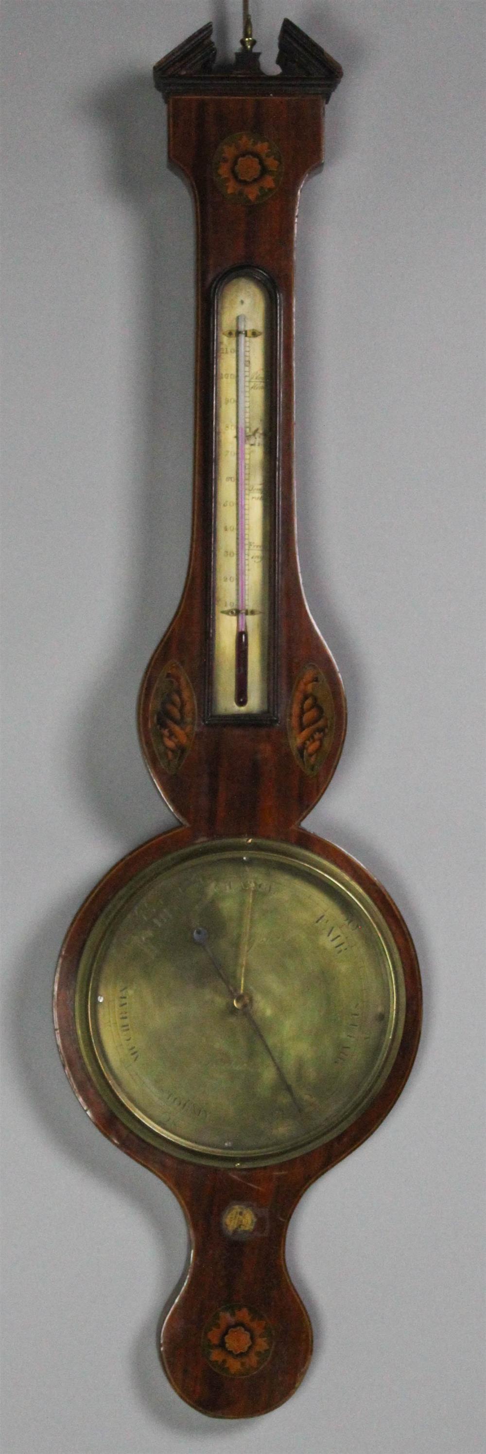 Appraisal: GEORGE III INLAID MAHOGANY WHEEL BAROMETER EARLY TH CENTURY the