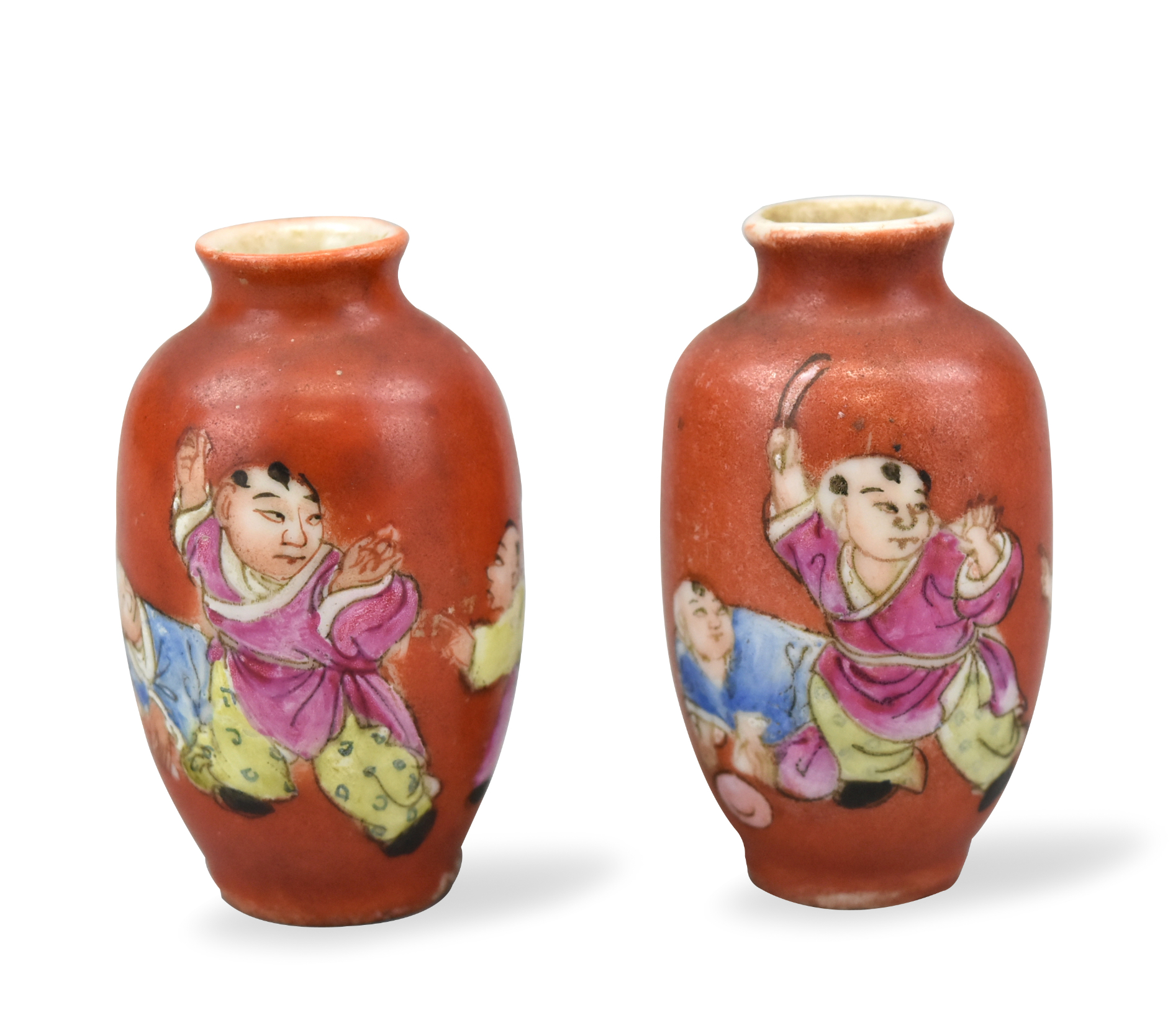 Appraisal: A pair of small Chinese coral red bottles ROC period