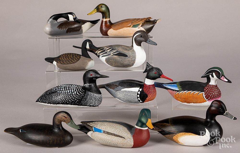 Appraisal: Ten miniature carved and painted duck decoys Ten miniature carved