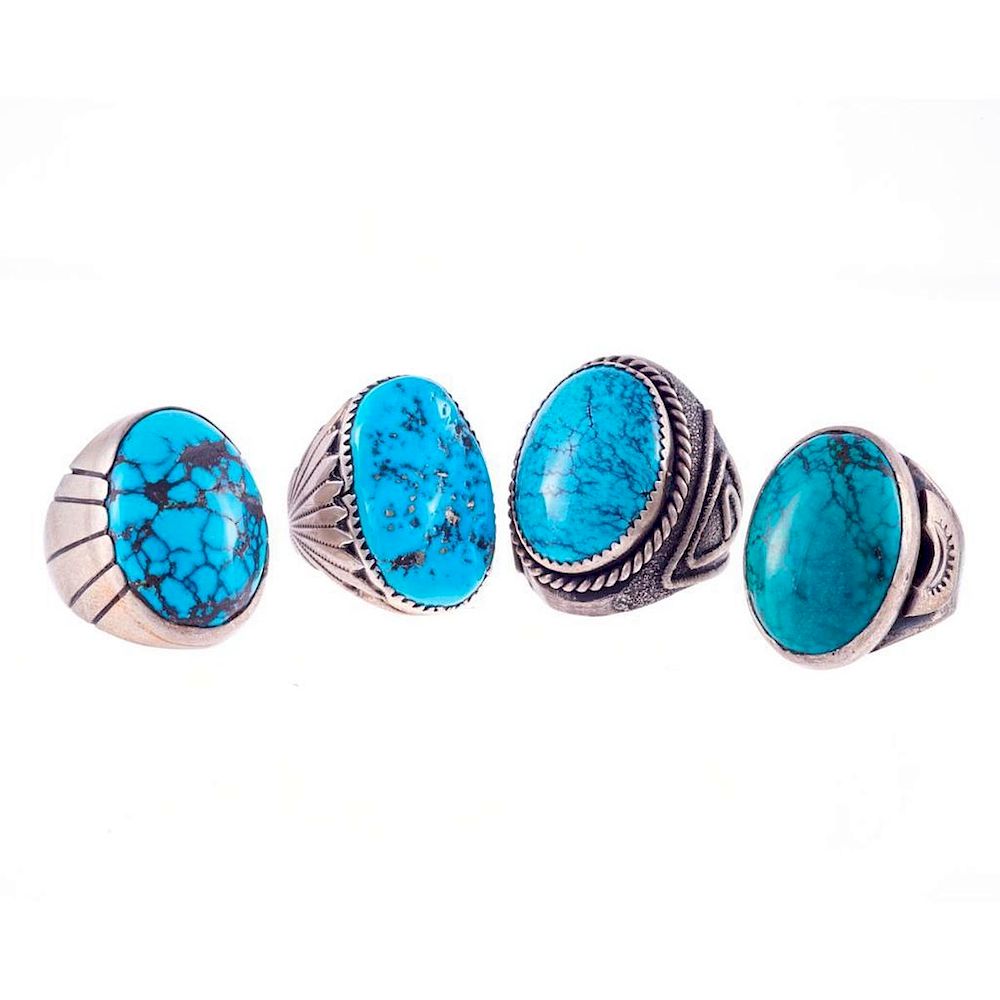 Appraisal: NAVAJO TURQUOISE RINGS Old Pawn Southwest jewelry consisting of a