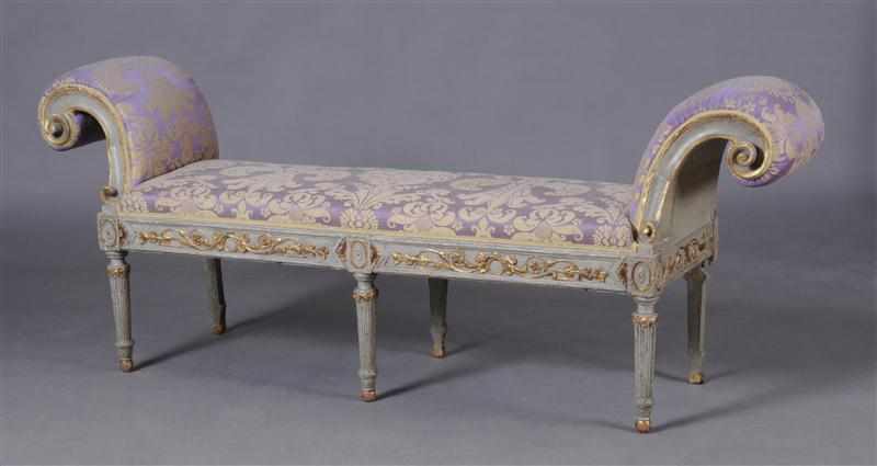 Appraisal: ITALIAN NEOCLASSICAL PAINTED AND PARCEL-GILT WINDOW BENCH TH C The